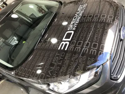 Ford van bonnet and windscreen wrapped in 3D Specialist Interiors Ltd repeat pattern
