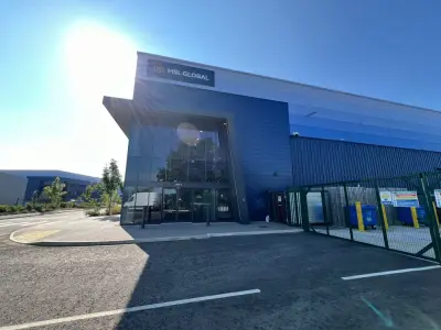 MSL Global blue distribution unit with fascia sign above glazed entrance, wide view