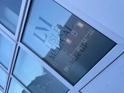 Lisle Medical Private GP frosted graphic on angled shopfront window