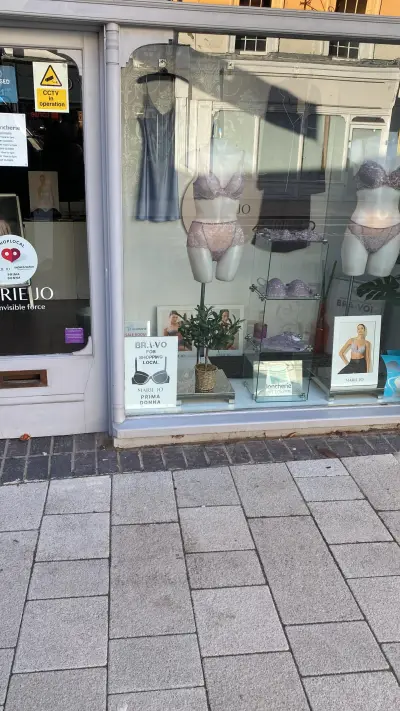 Loncherie lingerie shop window display with Marie Jo Prima Donna posters and mannequins